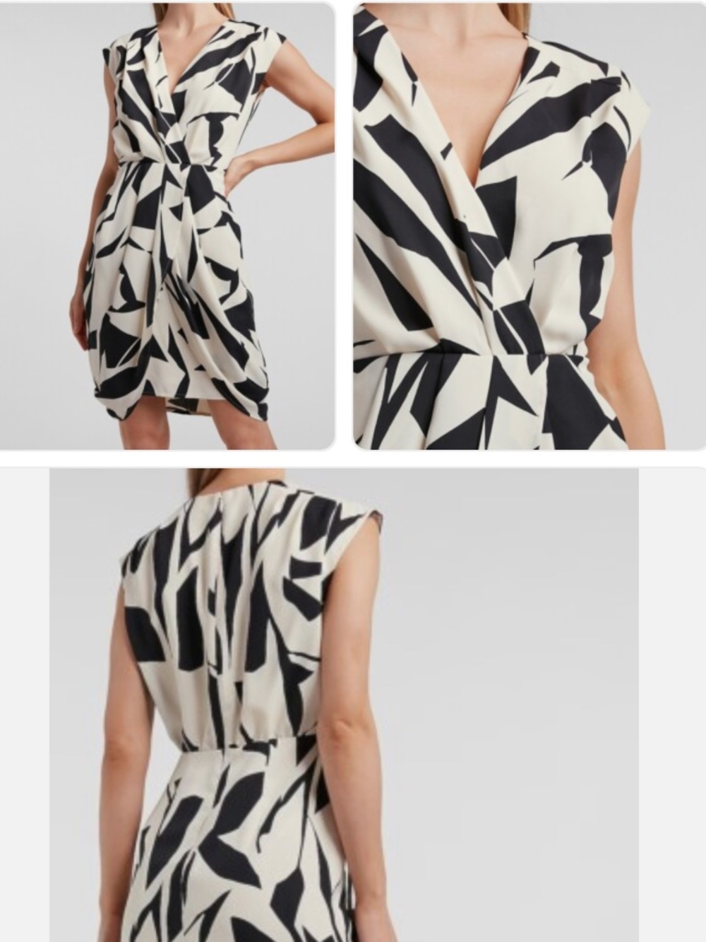 Express Black & Ivory Abstract Print Draped Dress - Size Medium